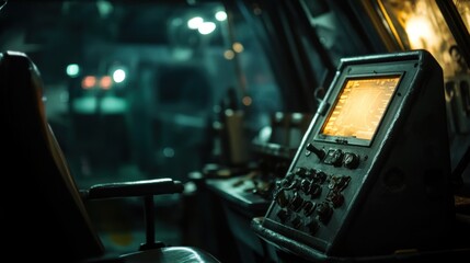 Poster - Night view of a control panel in a vehicle's cabin with a glowing screen and buttons.