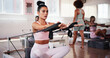 © peopleimages.com - Arm workout, pilates and women on machine in class for exercise, yoga and training for fitness. Personal trainer, gym and people on reformer equipment for health, wellness and challenge for strength