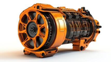 Aufkleber - Orange metallic engine, detailed cutaway view showing internal mechanics and gears.