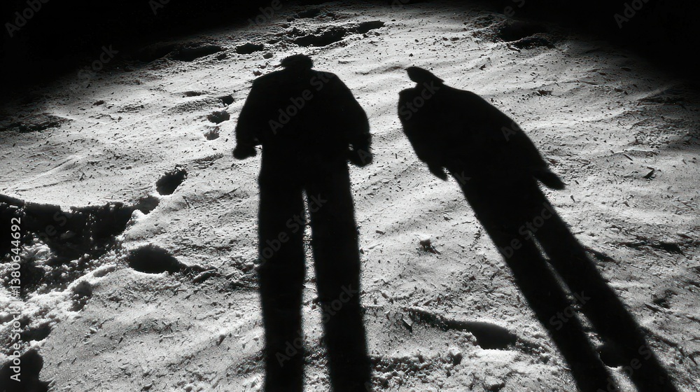 Lunar Shadows: A Black and White Photographic Study of Two Astronauts' Silhouettes on the Moon's Surface