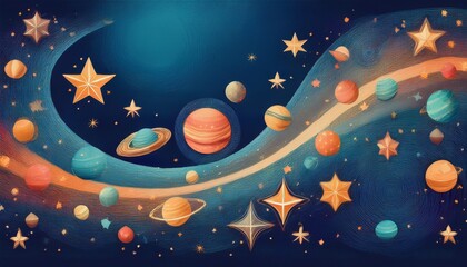 creative and beautiful border frame of bright and colorful stars and planets background, science graphic resource