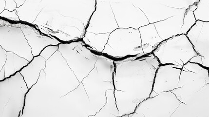 Wall Mural - a monochrome image showcasing a heavily cracked surface, possibly concrete or plaster, with intricat