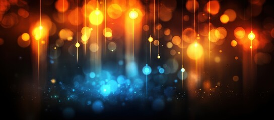 Wall Mural - A modern stock market chart background with orange and blue lights, a blurred abstract dark background
