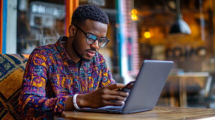 Business and technology concept. Pensive casual business man, freelancer, programmer using smart mobile phone while working on laptop computer thinking about his project in modern office, close up