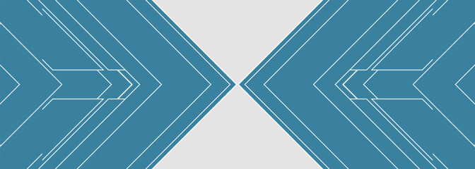 Poster - Blue and white arrows futuristic technology background concept. Wide flat vector illustration banner