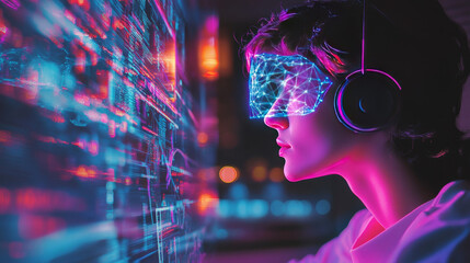 Computer programmer coding on modern computer with AI Artificial Intelligence. Data science, software development, cloud computing, digital technology, big data management, data exchange concept