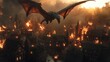 © adiba sakila atmari - Dragon Flying Over Burning Village Spreading Flames with Dramatic Lighting