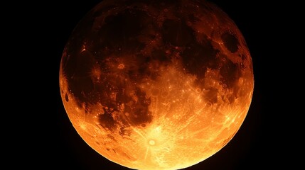 Wall Mural - Lunar eclipse. Deep orange glow illuminates the moon against a black sky, capturing celestial wonder
