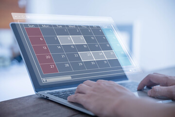 Fototapete - appointment manage of work meetings in a calendar, business project plan. concept of organized event management, agenda reminder, and schedule design on digital online