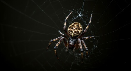 spider weaving web waiting patiently in dark ambush to trap prey
