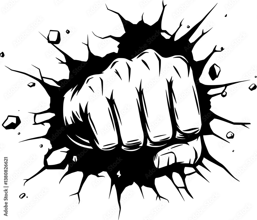 Hand punching through a wall vector logo illustration Stock Vector ...