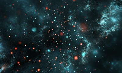 Wall Mural - High-Tech Animation Featuring Flickering Blue and Red Dots Pulsating Across Dark Gradient Background Made with Generative AI Technology