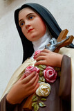 Statue (19th century) of St. Therese of Lisieux or Thérèse de Lisieux, Carmelite nun and Saint of the Roman Catholic Church.