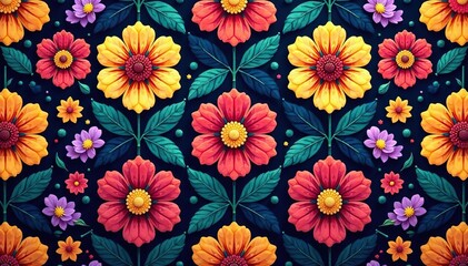 Wall Mural - intricate floral pattern, repeating seamlessly , purple, graphic, spring