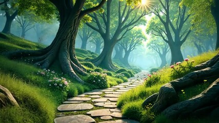 Poster - Enchanted Forest Path A Journey Through Lush Greenery and Ancient Trees