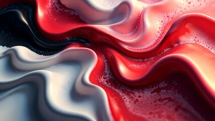 Poster - Mesmerizing Flow Abstract Glossy Waves in Red, White, and Black