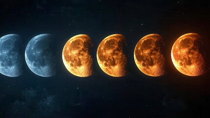 Wall Mural - Lunar Phases A row of moon images transitions color against a dark sky