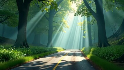 Poster - Sunlit Path Through a Mystical Forest A Journey into Nature's Embrace