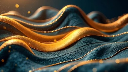 Poster - Golden waves ripple across a textured surface, shimmering with light and tiny particles.