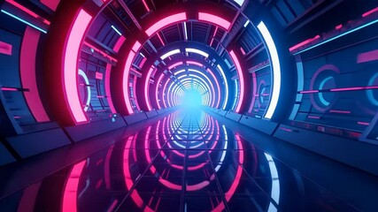 Poster - Neon Glimmer A Futuristic Corridor of Pink and Blue Lights