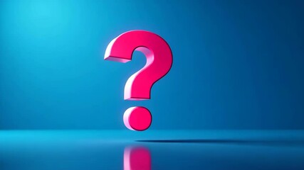 Poster - Hot Pink Question Mark on a Vibrant Blue Background with Reflections