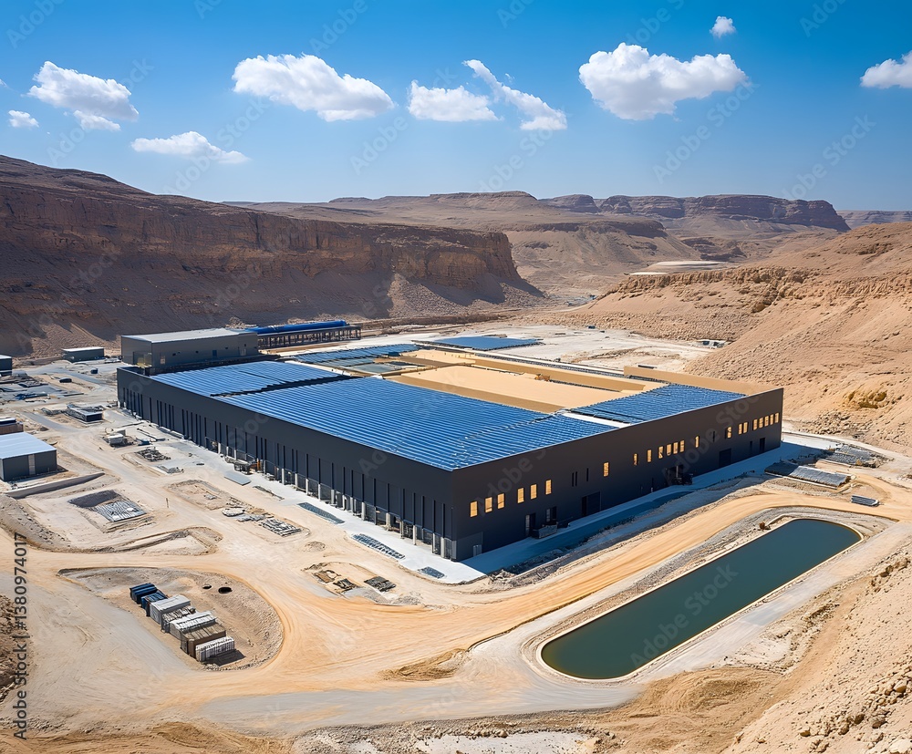 Modern Industrial Complex Amidst Desert Landscape: An expansive ...