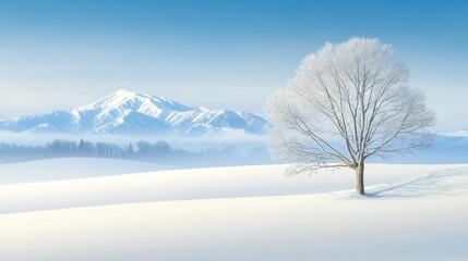 majestic solitude, lone tree stands tall in pristine snowy landscape serene