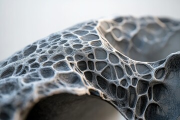 Abstract 3D render of a porous, web-like structure resembling a complex network or organic form.