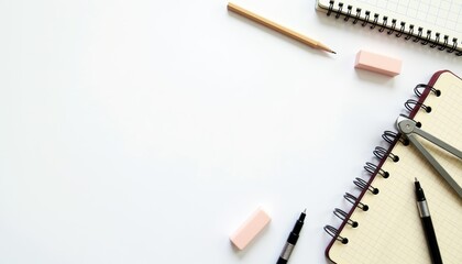 Aufkleber - Stationery items arranged on a clean workspace background  