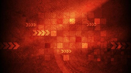 Poster - Orange grunge technology background with squares and arrows design. Seamless looping geometric abstract motion design. Video animation Ultra HD 4K 3840x2160