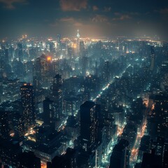 Poster - A Dazzling Nightscape: Elevated View of a Dense Urban Cityscape Shimmering with Countless Lights and Skyline Glow