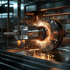 Poster - High-Speed Grinding of a Metal Disk in a CNC Machine with Showers of Sparks, Industrial Precision and Automation