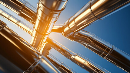 Aufkleber - Complex network of industrial pipes under clear blue sky Generative AI