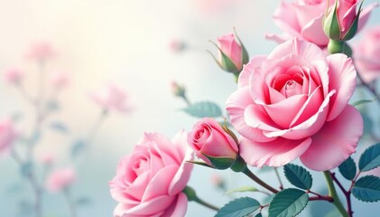 Wall Mural - delicate watercolor roses in soft pastel hues, blooming profusely , detail, floral, delicate