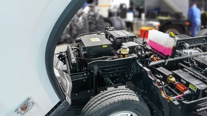 Fototapete - Electric truck in car service. Electric vehicles maintenance	