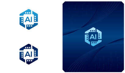 Futuristic AI (Artificial Intelligence ) logo vector with a modern and tech-background design. Cybersecurity, automation, and AI innovation. Vector template 