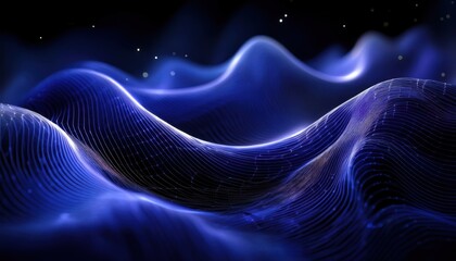 Fototapete - futuristic glowing blue wave landscape with abstract curved lines and depth effect for technology and digital design

