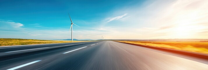 Aufkleber - Sustainable Mobility Horizon Futuristic Green Infrastructure Blending Wind Energy, High-Speed Transit and Clean Transportation Innovation