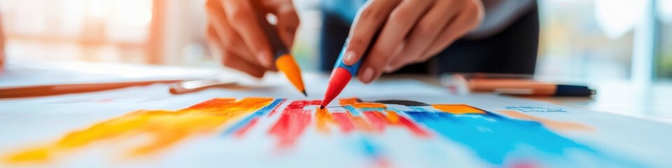 Aufkleber - Collaborative Innovation Insights Diverse Professionals Mapping Strategic Growth Through Dynamic Color-Coded Data Visualization in Next-Gen Hybrid Workspace