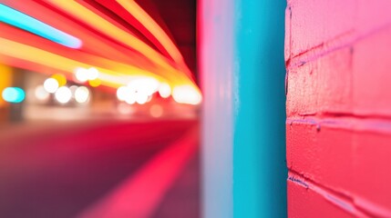 Leinwandbilder - Neon Urban Dreamscape Vibrant Color Gradient Architectural Capturing Cyberpunk Aesthetic and Digital Culture Minimalism