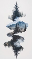 Poster - Ethereal Forest Symmetry Minimalist Nature Double Exposure Landscape Exploring Climate Change and Environmental Consciousness in Artistic Digital Media