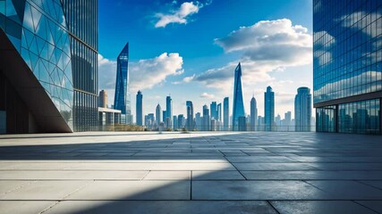 Wall Mural - empty square ground featuring modern commercial buildings backdrop. panoramic perspective.