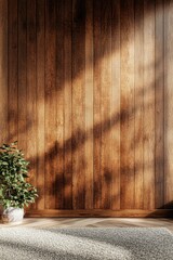 Poster - Warm Minimalist Interior Design Mockup Rustic Wooden Wall with Natural Light and Textural Elements - Contemporary Home Styling Inspiration