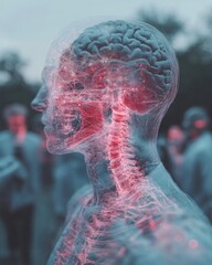 Aufkleber - Neurotechnological Visualization Translucent Bio-Digital Human Anatomy - Next-Gen Medical Imaging and Precision Neurological Diagnostic Innovation