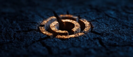 Leinwandbilder - Quantum Cybersecurity Nexus Golden Circuit Emblem Emerging from Dark Technological Terrain - Next-Gen Digital Transformation Branding Concept