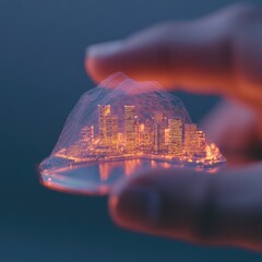 Fototapete - Augmented Urban Futures Holographic Smart City Projection with Digital Twin Technology - Next-Generation Urban Planning and Innovative Infrastructure Management