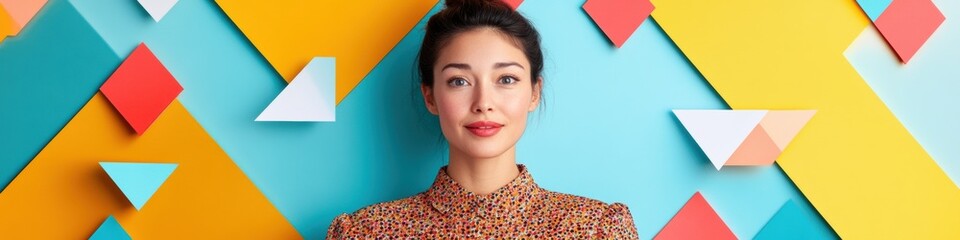 Aufkleber - Dynamic Gen Z Professional Geometric Color-Block Branding Portrait Showcasing Millennial Workplace Aesthetics and Contemporary Design Innovation