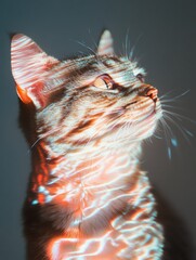 Aufkleber - Immersive Pet Tech Futuristic Interactive Cat Experience with Augmented Light Projection - Next-Gen Feline Entertainment and Digital Sensory Engagement