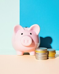 Aufkleber - Pastel Piggy Bank Investment Strategy Minimalist Financial Planning for Gen Z Wealth Optimization with Playful Modern Savings Aesthetics
