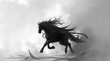 © lily - Black Horse Running Through a Misty Landscape